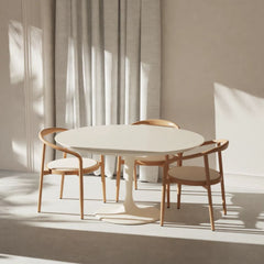 FURNIFIED Round Tulip Dining Table Camille Latte 140cm