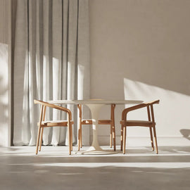 FURNIFIED Round Dining Table Camille Latte 140cm