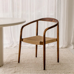 FURNIFIED Dining Chair Burnie Acacia Walnut Wood
