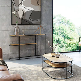 ZAGO Coffee Table Grayson Natural Oak Black Metal 120cm