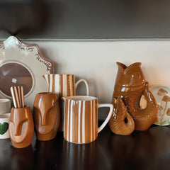 OPJET PARIS Mini Brown Ceramic Face Vase 13cm