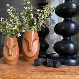 OPJET PARIS Extra Mini Brown Ceramic Face Vase 10cm