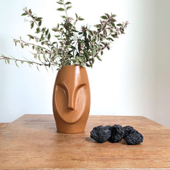 OPJET PARIS Extra Mini Brown Ceramic Face Vase 10cm