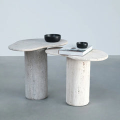 FURNIFIED  Organic Side Table Jonah Travertine White 45cm