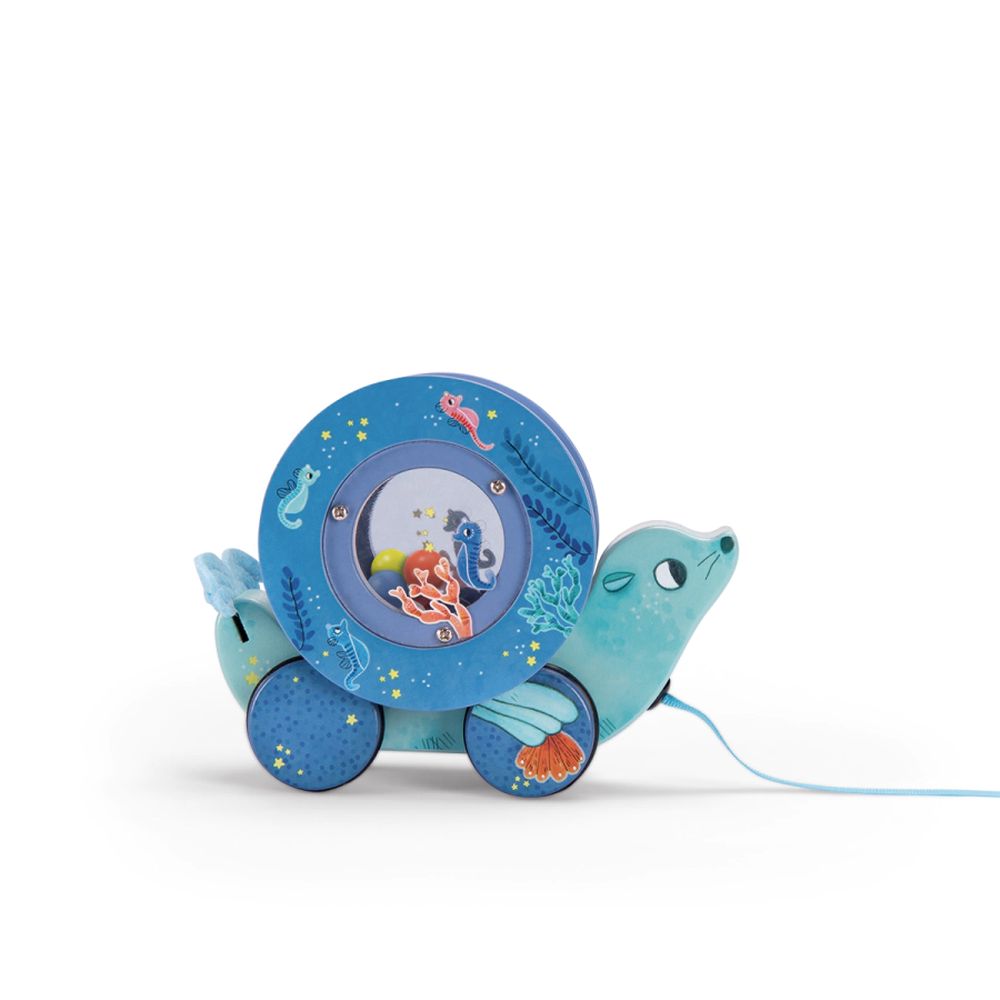 MOULIN ROTY Wooden Pull Toy Sea Lion Les Aventures De Paulie