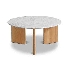 ZAGO Coffee Table Marble Oak Veneer White Marble ⌀80cm