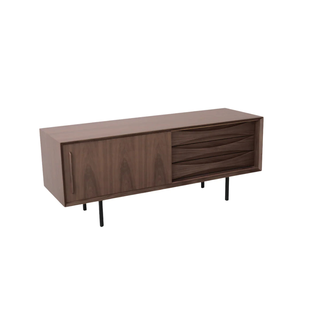 FURNIFIED Sideboard Drawers Oskar  Smoke Wood 140cm