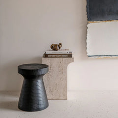 FURNIFIED Vinto Side Table White Travertine 48cm