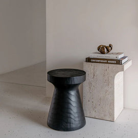 FURNIFIED Vinto Side Table White Travertine 48cm