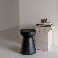 FURNIFIED Vinto Side Table White Travertine 48cm