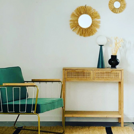 OPJET PARIS Console Desk Juju 2 Drawers Cane Rattan 80cm