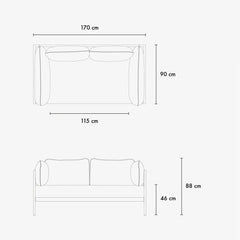 TIPTOE Sofa Easy 2 Seats Gabriel Fabric Graphite Black Steel Structure 225cm