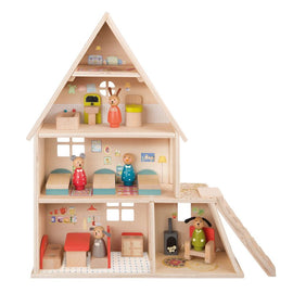 MOULIN ROTY Doll's house with familu Furniture “La grande famille“