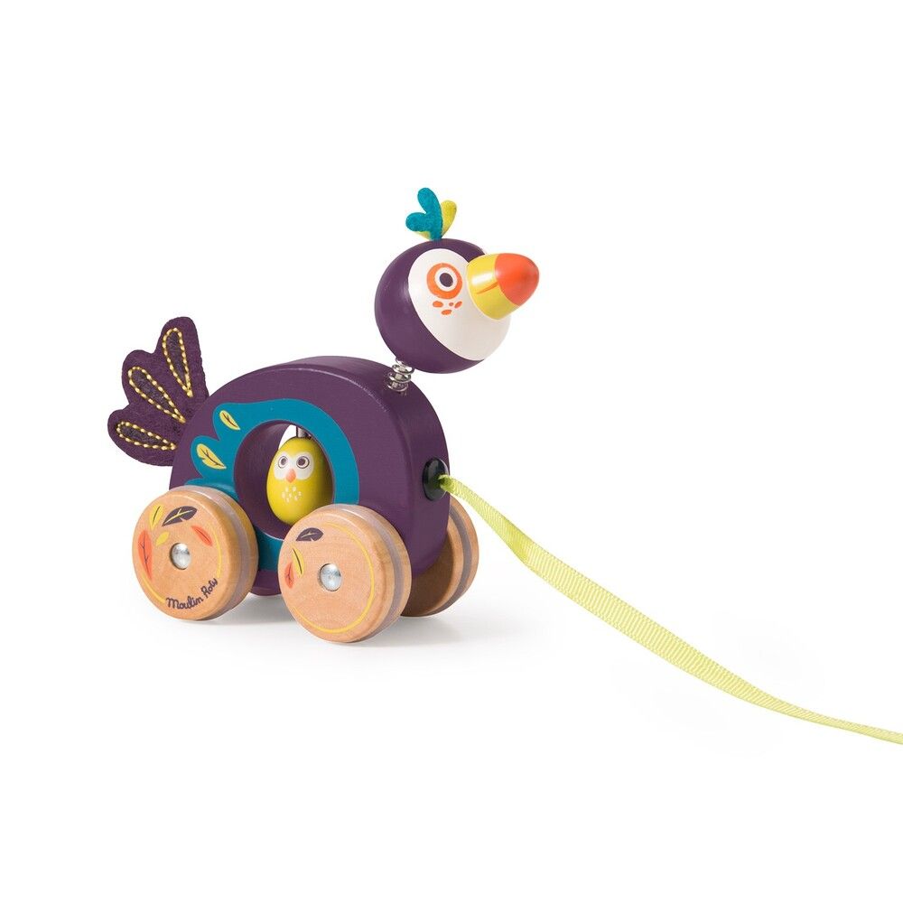 MOULIN ROTY Small toucan pull along toy "Dans la jungle"
