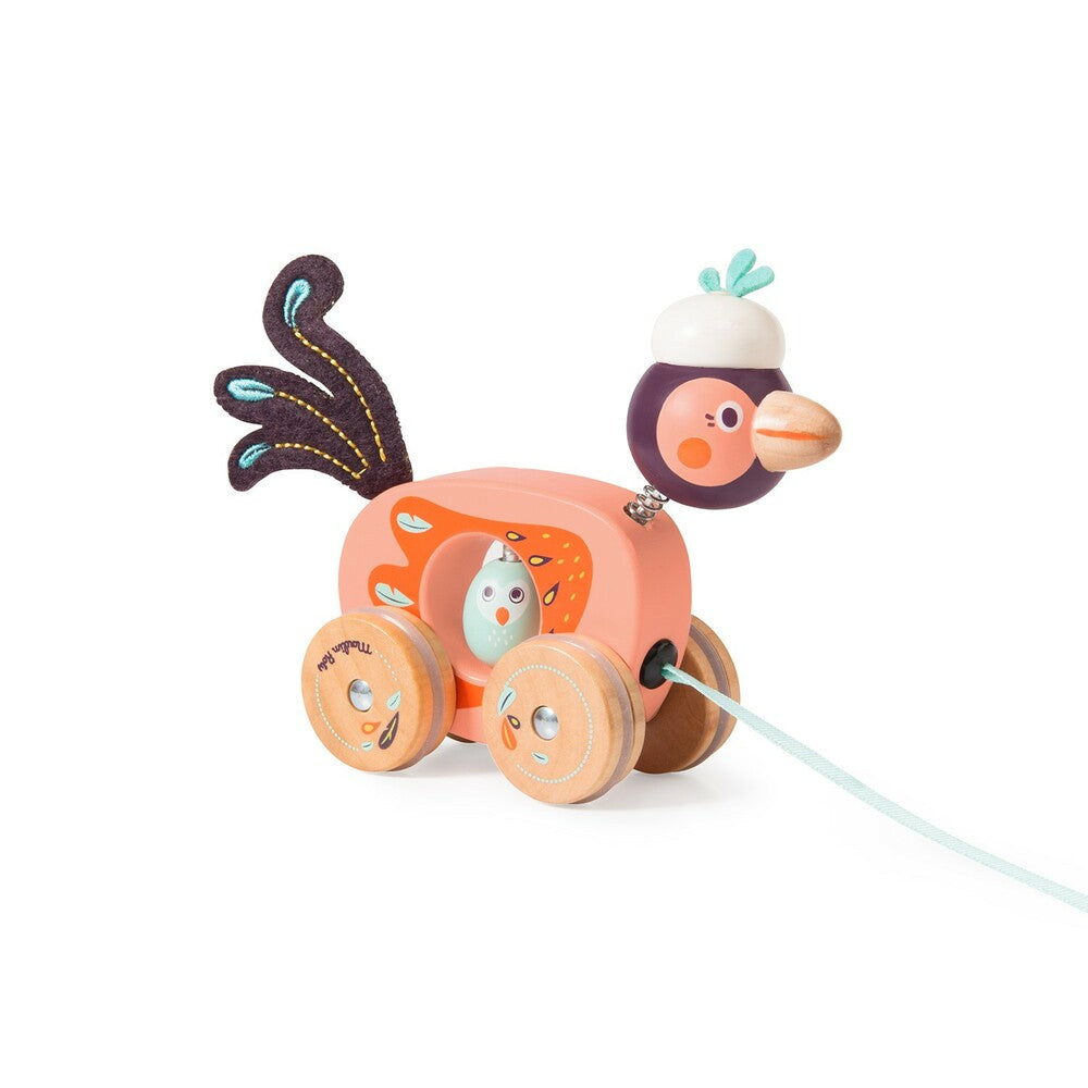 MOULIN ROTY Small bird pull along toy "Dans la jungle"