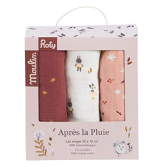 MOULIN ROTY Set Of 3 muslin Square 70x70cm “Après la pluie“