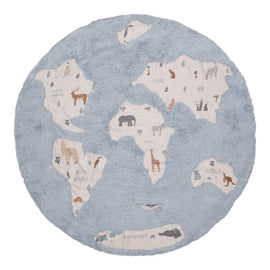 AFK LIVING Kids Rug World Map Washable Blue G Ø140cm
