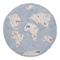 AFK LIVING Kids Rug World Map Washable Blue G ⌀140cm