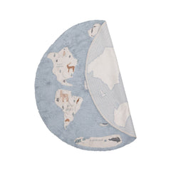 AFK LIVING Kids Rug World Map Washable Blue G ⌀140cm