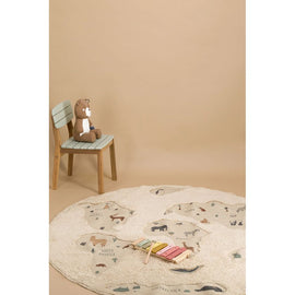 AFK LIVING Kids Washable Rug World Map Beige Ø140cm
