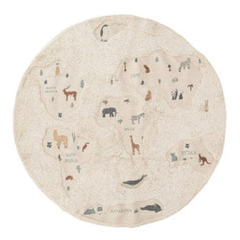 AFK LIVING Kids Washable Rug World Map Beige Ø140cm