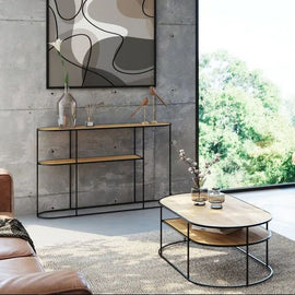 ZAGO Console Table Grayson Natural Oak Black Metal 120cm