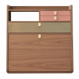 HARTO Desk Secretary Gaston Walnut Large Brushed Brass Drawer & 2 Pink Drawers 60cm