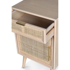 OPJET PARIS Bedside Table Roro 1 Drawer Wood & Cane Rattan 71cm