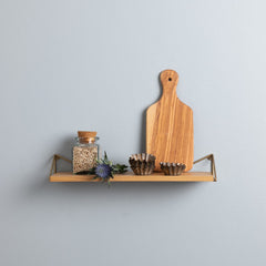 MAZE Shelf Pythagoras XS Oak Shelf + 2 Brass Matte Brackets