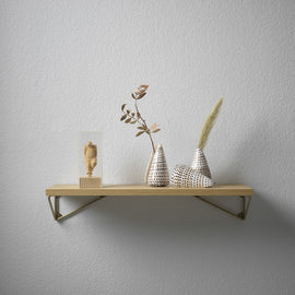 MAZE Shelf Pythagoras XS Oak Shelf + 2 Brass Matte Brackets