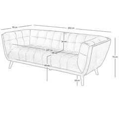ZAGO Sofa 3-seater Beryl Wood Legs Fabric