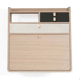 HARTO Desk Secretary Gaston Oak Large Light Grey Drawer & 2 Slate Grey Drawers 60cm