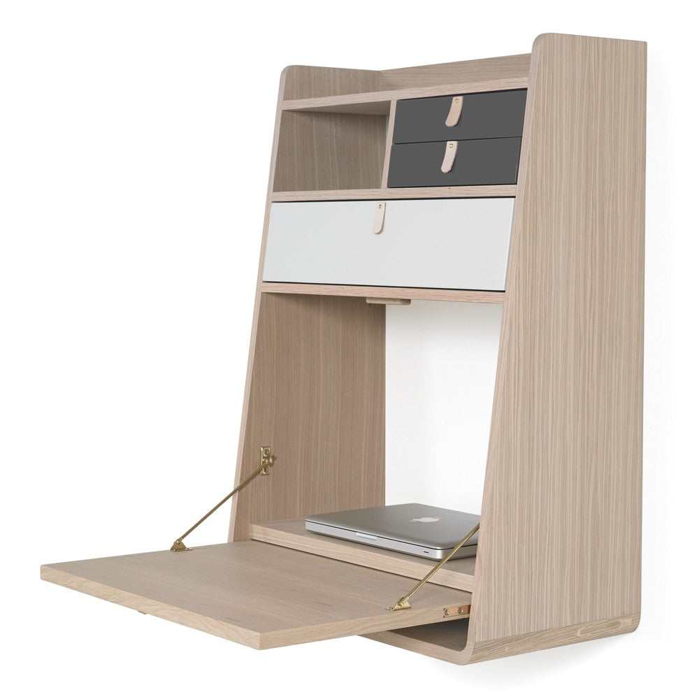 HARTO Desk Secretary Gaston Oak Large Light Grey Drawer & 2 Slate Grey ...